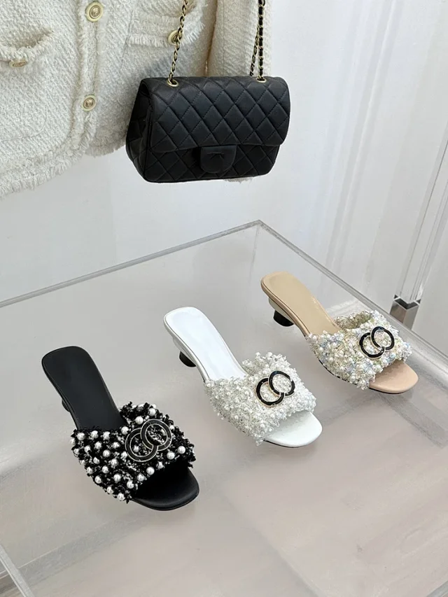Chanel Sandals Pearl-Embellished Open-Toe Block-Heel Mules product detail image 1
