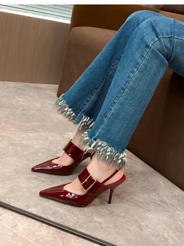 Unbranded High Heels Patent Pointed-Toe Slingback Buckle product detail image 13