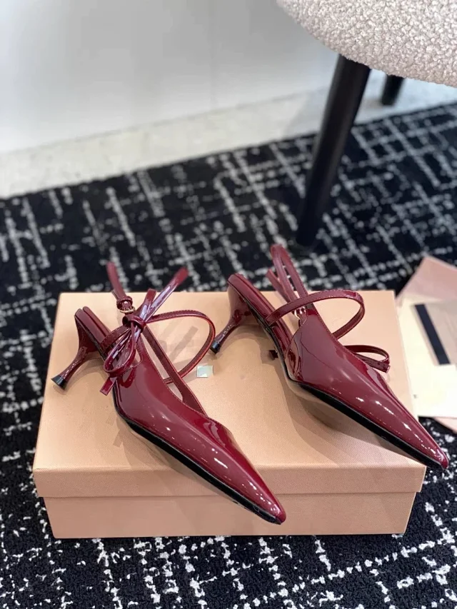Unbranded High Heels Pointed-Toe Patent Slingback Bow product detail image 8