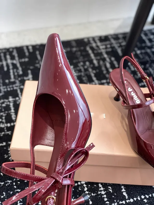 Unbranded High Heels Pointed-Toe Patent Slingback Bow product detail image 10