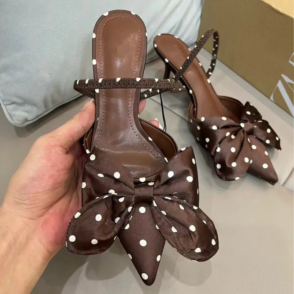 Unbranded High Heels Pointed-Toe Polka Dot Bow Slingback image 2