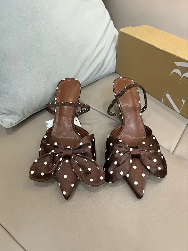 Unbranded High Heels Pointed-Toe Polka Dot Bow Slingback product detail image 5