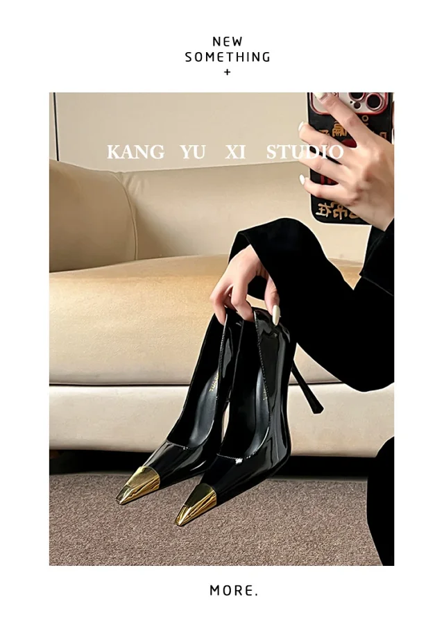 Unbranded High Heels Stiletto Pumps with Gold Metal Toe Caps product detail image 22