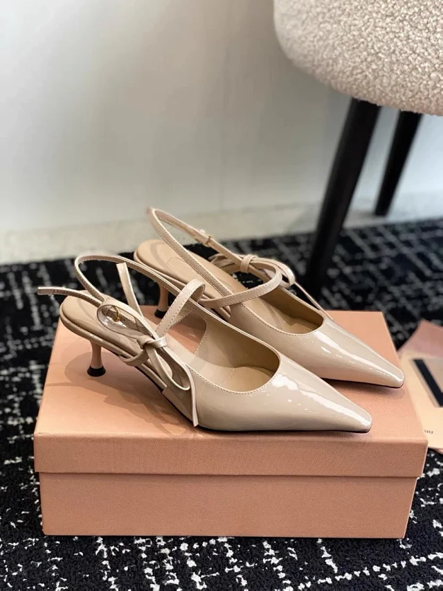 Unbranded High Heels Pointed-Toe Patent Slingback Bow product detail image 2
