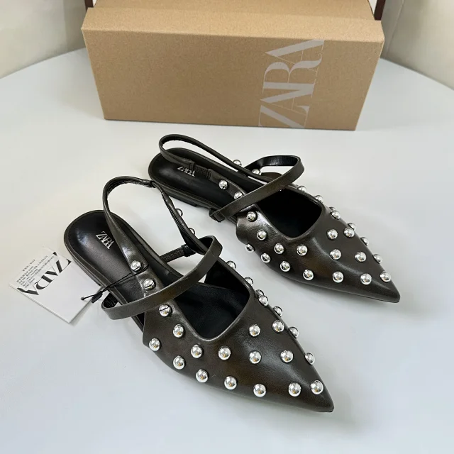 ZARA Sandals Studded Pointed-Toe Slingback product detail image 1