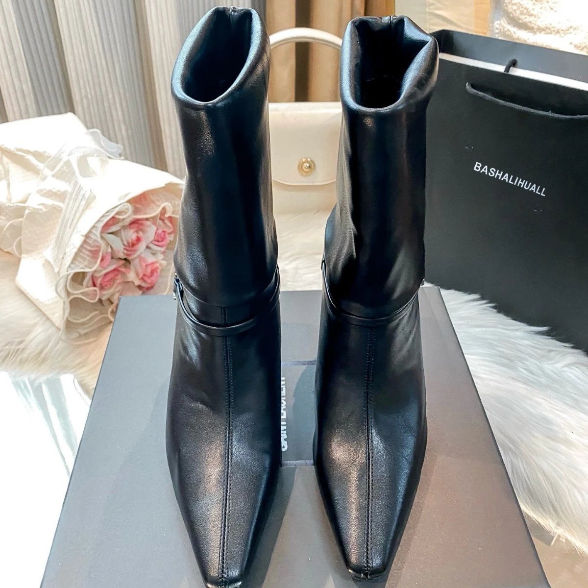 BASHALIHUALL Boots Pointed-Toe Fold-Over Stiletto with Buckle Strap image 2