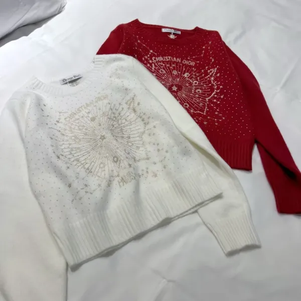 Christian Dior Constellation Embellished Sweater White and Red - 3