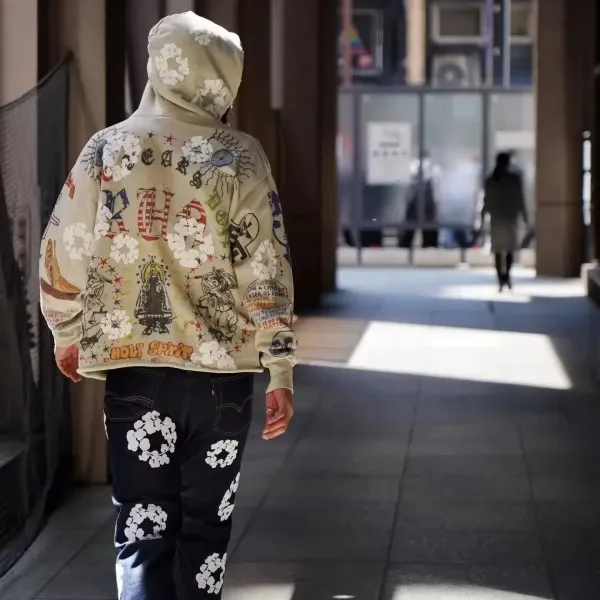 Saint Tears Graphic Hoodie Beige Multicolor Hoodie - 14
