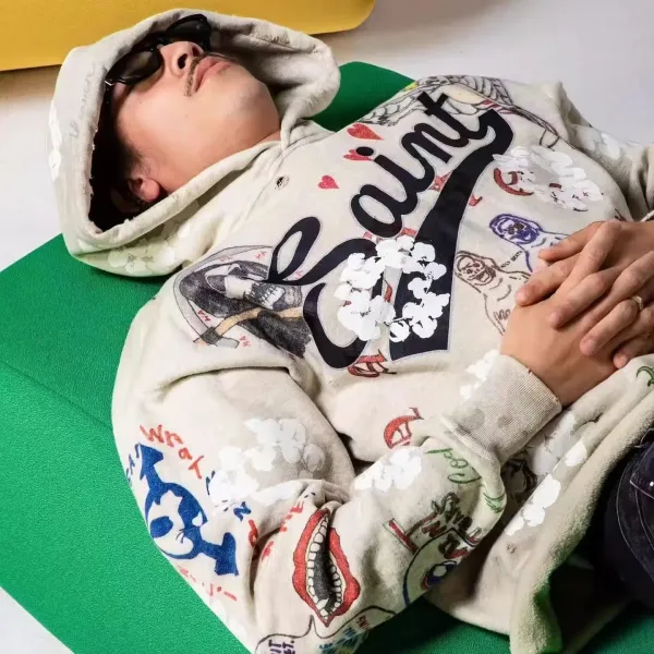 Saint Tears Graphic Hoodie Beige Multicolor Hoodie - 16