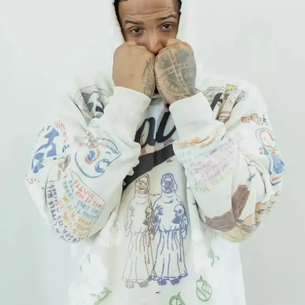 Saint Tears Graphic Hoodie Beige Multicolor Hoodie - 15