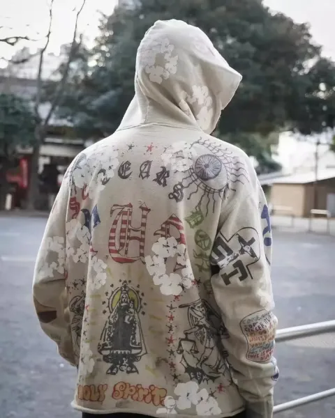 Saint Tears Graphic Hoodie Beige Multicolor Hoodie - 10
