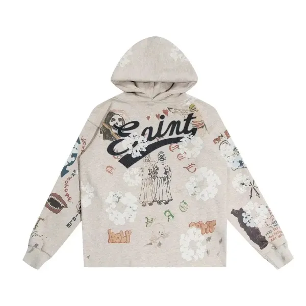 Saint Tears Graphic Hoodie Beige Multicolor Hoodie - 2