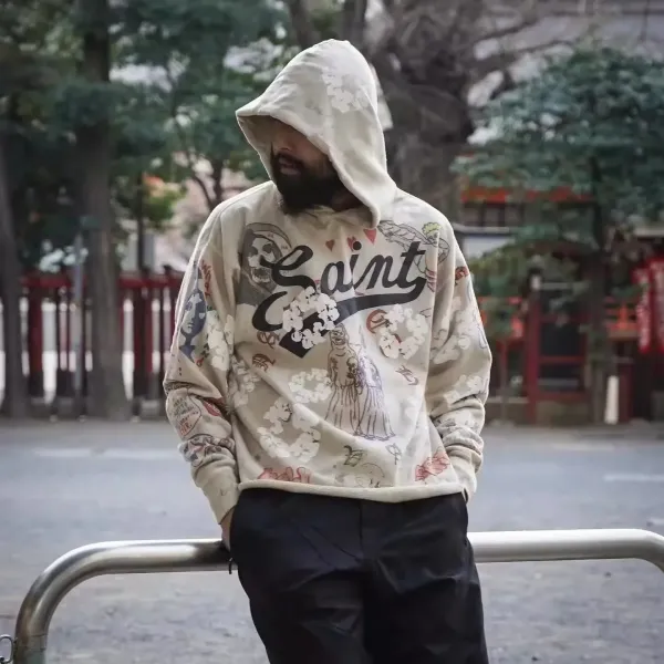 Saint Tears Graphic Hoodie Beige Multicolor Hoodie - 9