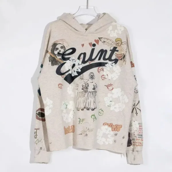 Saint Tears Graphic Hoodie Beige Multicolor Hoodie - 1