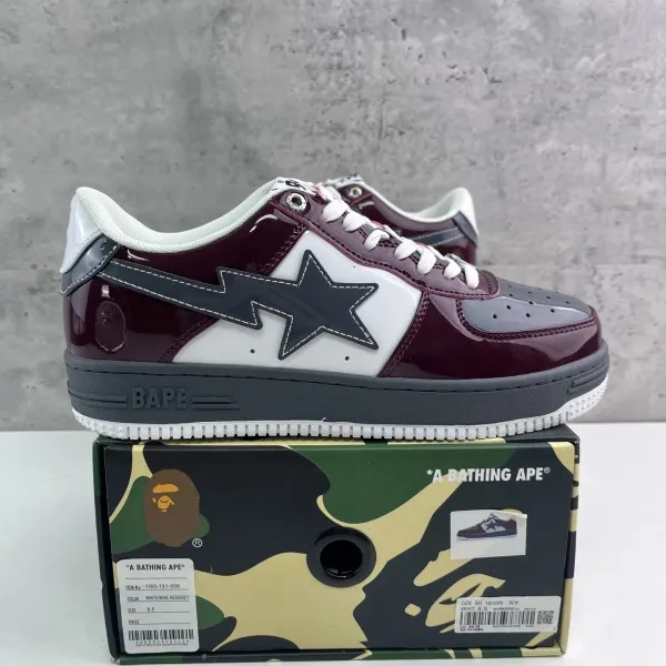 A Bathing Ape Bape Sta White / Wine Red / Grey Sneakers - 1