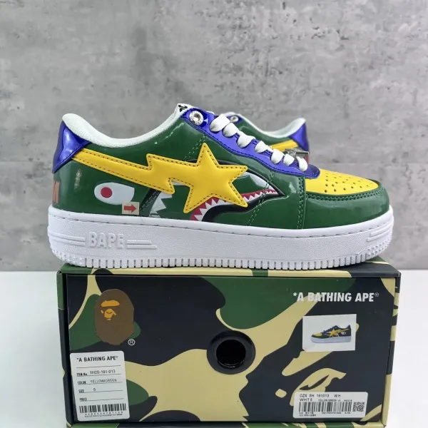 A Bathing Ape Bape Sta Yellow / Green Shark Star Sneakers - 1