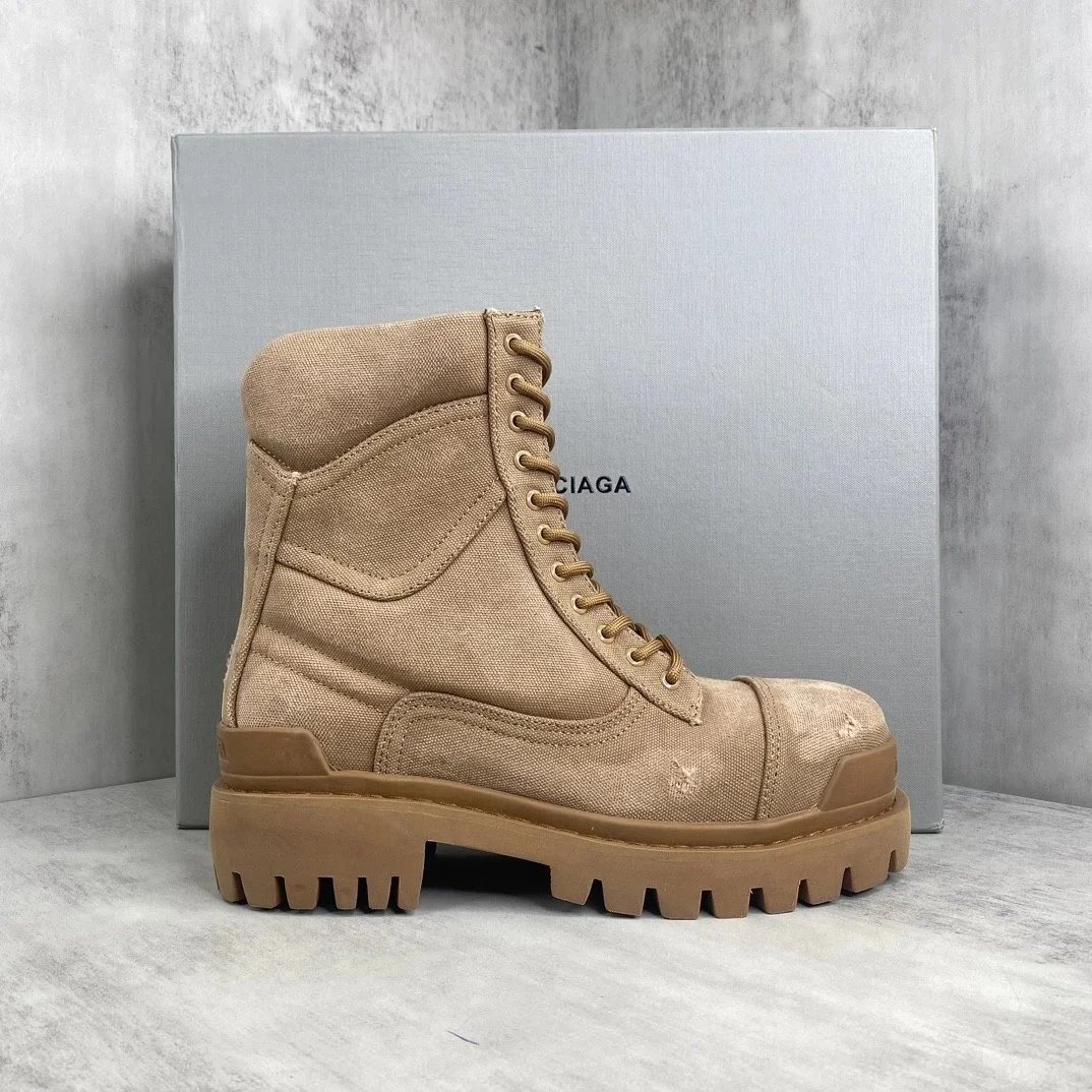 Balenciaga Combat Boot Beige Canvas Boots