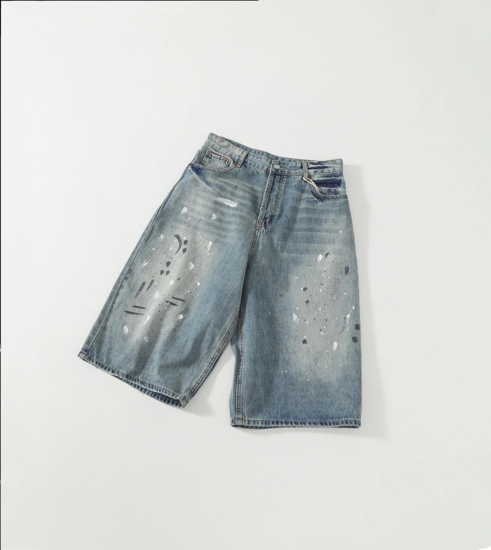 2180 AC Wind 25SS Hand drawn Graffiti Splashing Ink, Mud Dyeing, Water Washing, Doing Old, Grinding Edge, Micro silhouette, Seven point Cowboy Shorts, Couple's Style