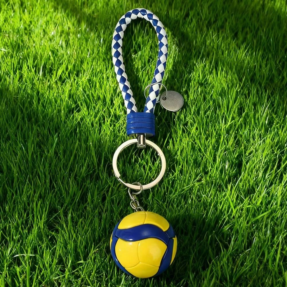 Blue volleyball with a lanyard