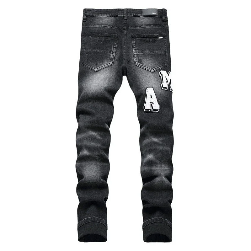 Amiri Tiger Embroidered Black Slim Fit Jeans - 10