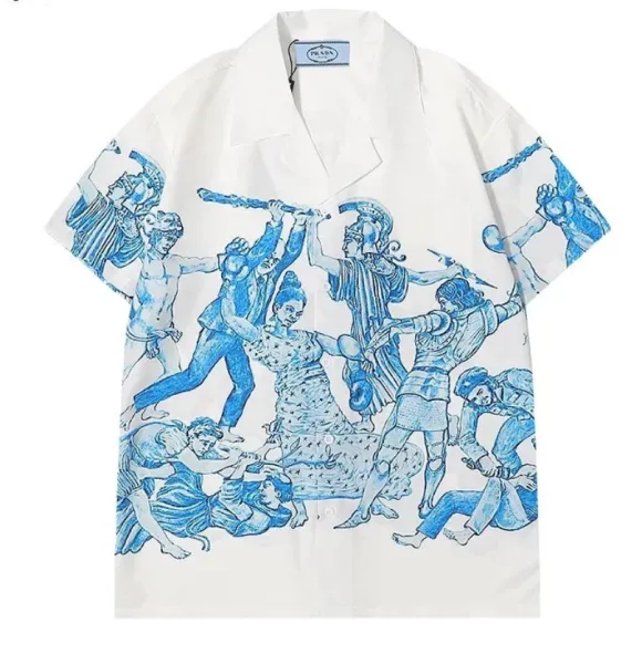 Prada Floral Print Short-Sleeve Shirt Black and White - 10