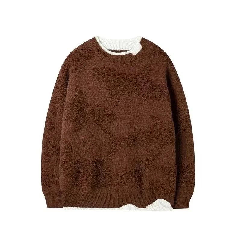 Design Oversized Chenille Sweater Brown with Contrast Ribbing - 6