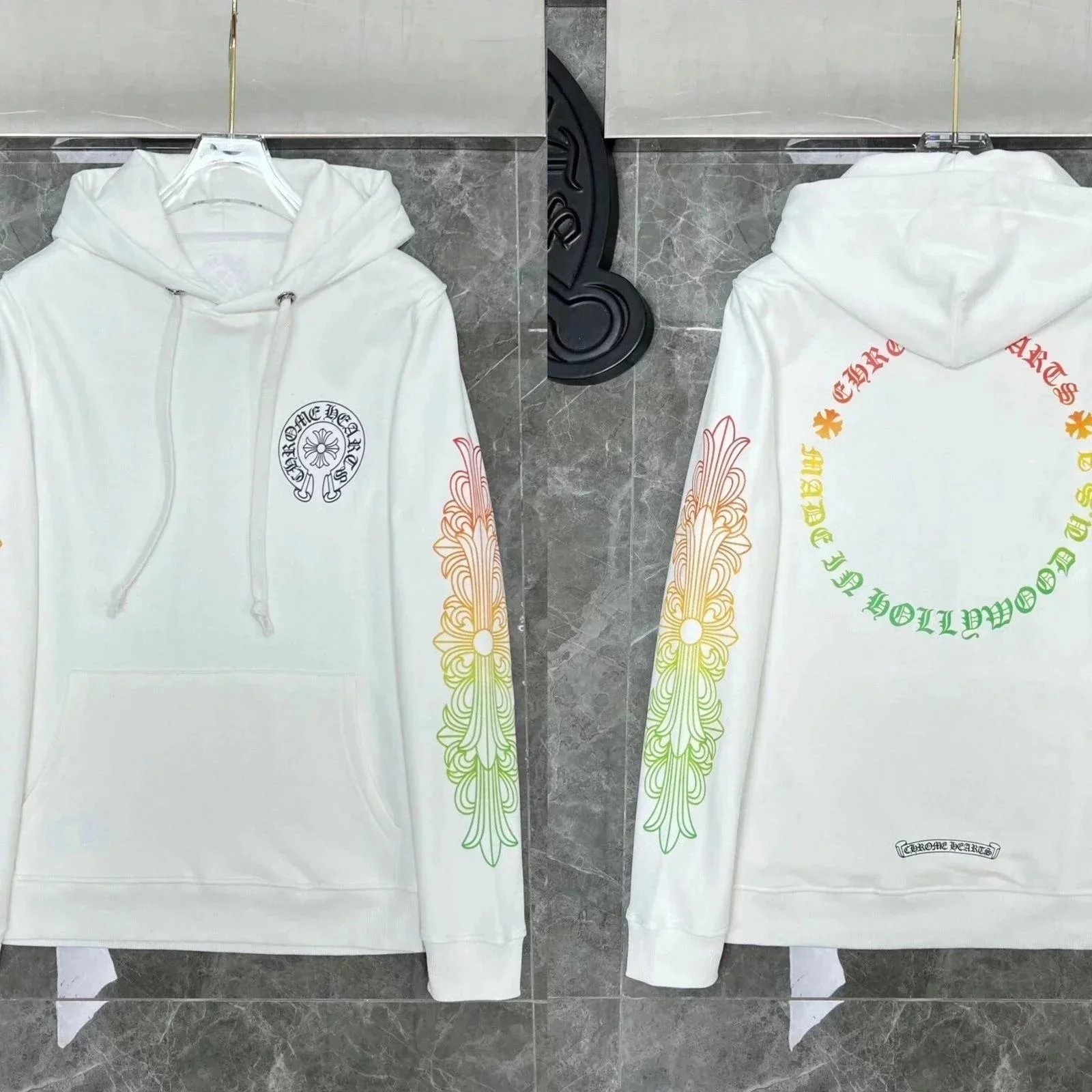 Chrome Hearts Pink Hoodie with Cross Motif Graphic - 10