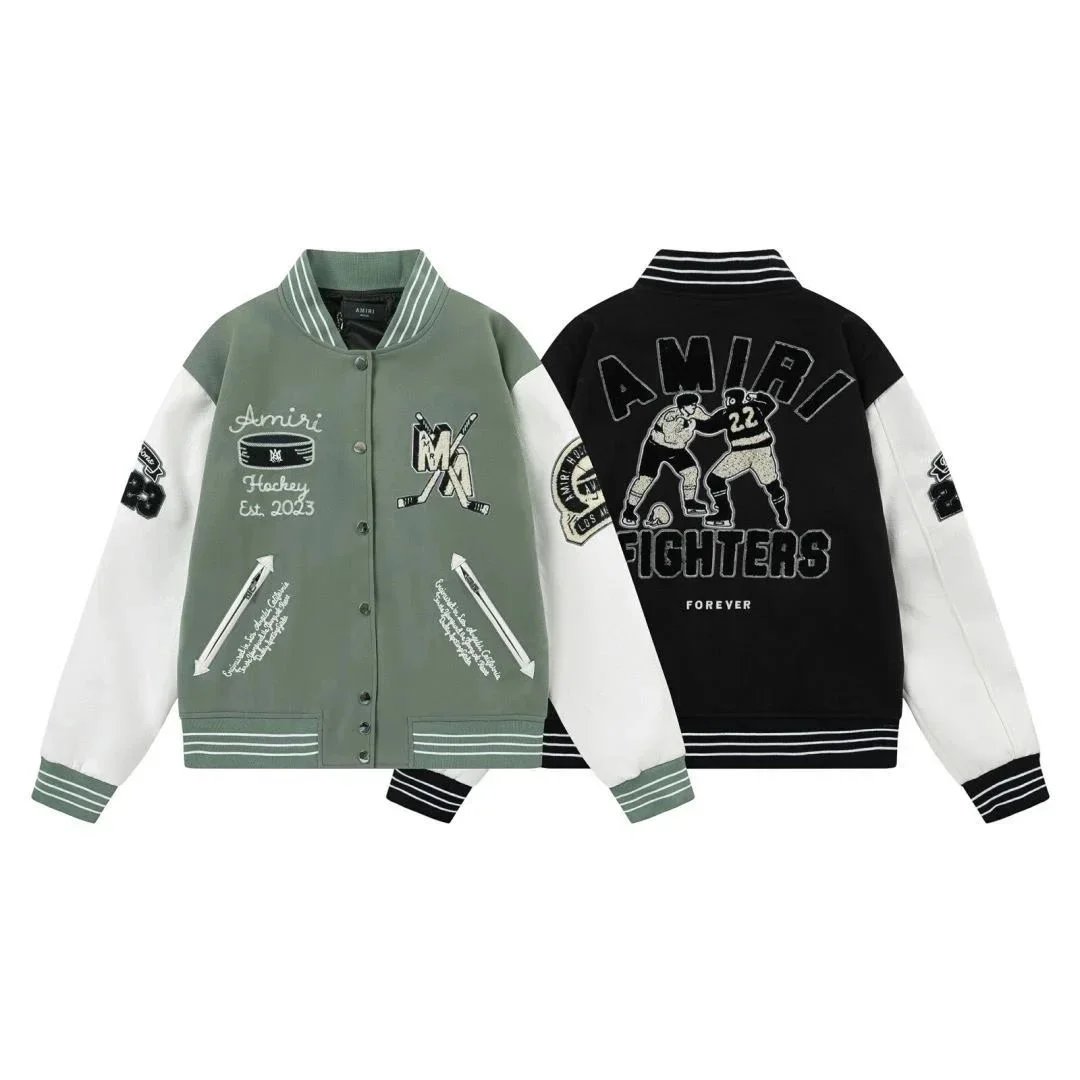 Amiri Hockey Varsity Jacket Army Green and Black - 1