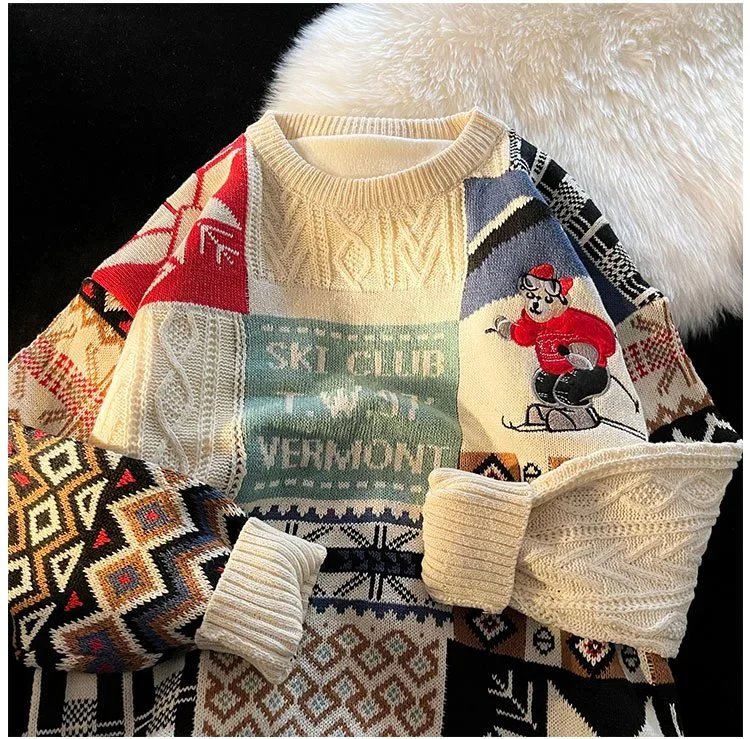 Multicolor Patchwork Ski Club Sweater - 5