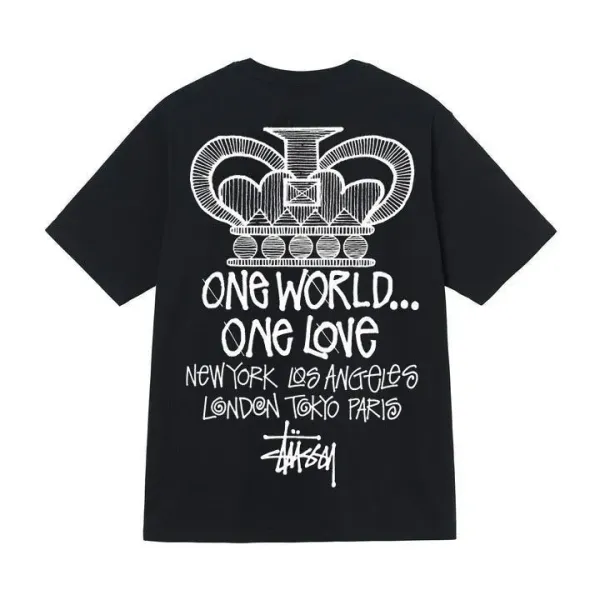 Stüssy One World Crown Black T-Shirt - 1