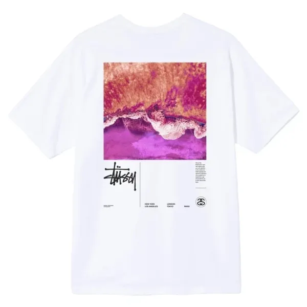Stüssy Ocean Wave Graphic White T-Shirt - 1
