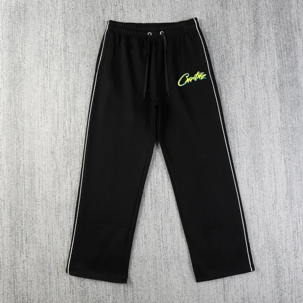 Corteiz Track Pants Black with Neon Green Logo - 1