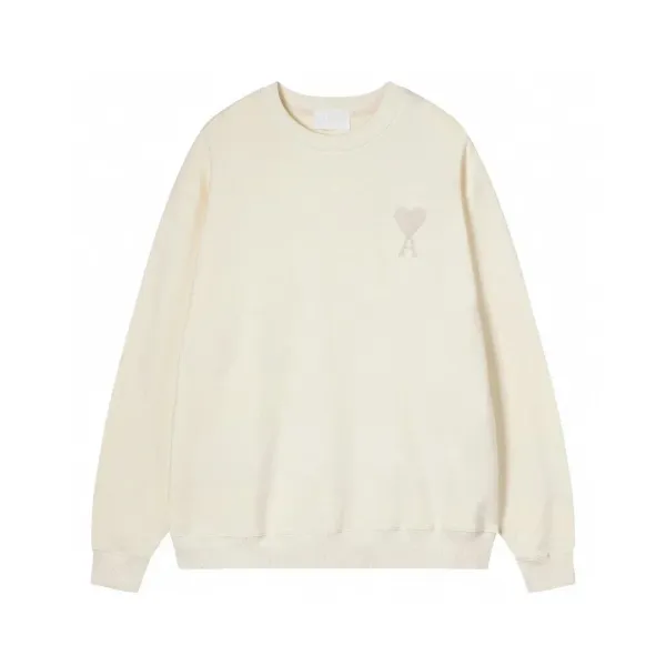 AMI Paris Heart Logo Crewneck Sweater Beige - 1