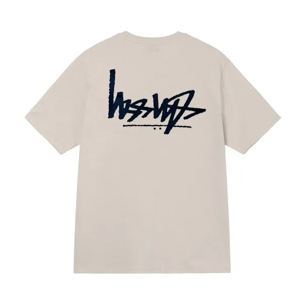 Stussy Classic Logo Back Print Beige T-Shirt - 1