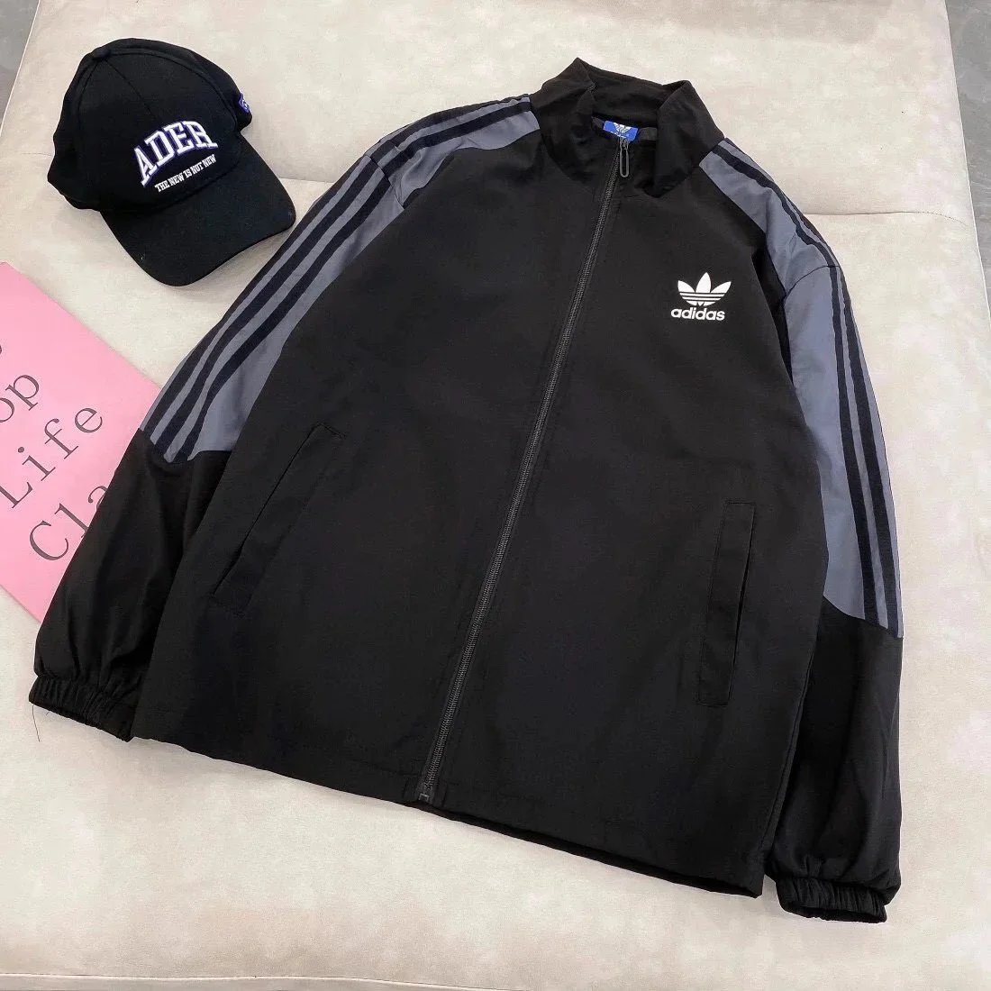 Adidas Originals Track Jacket and Pants Set Beige Navy Tracksuit - 4