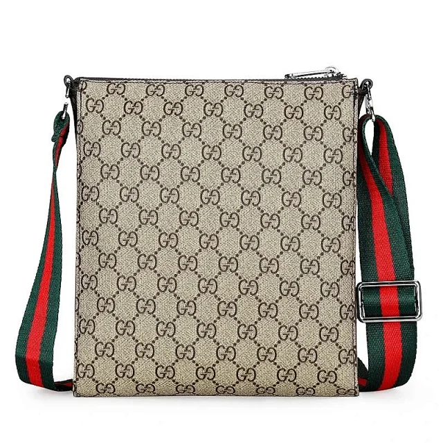 Gucci Crossbody Bags G8089 monogram zip bag with striped webbing strap product detail image 7