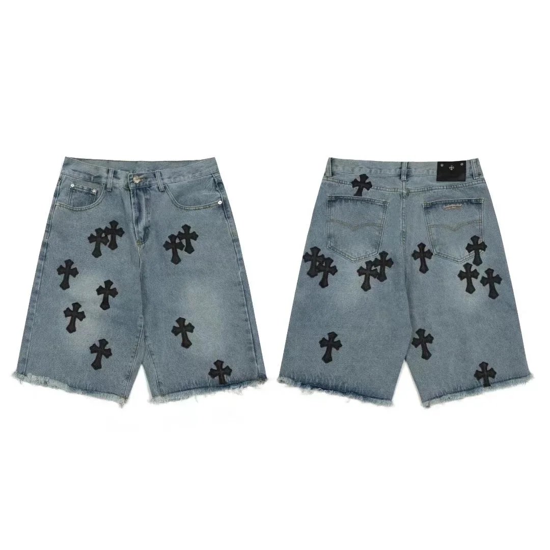 Chrome Hearts Blue Cross Embroidery Denim Shorts