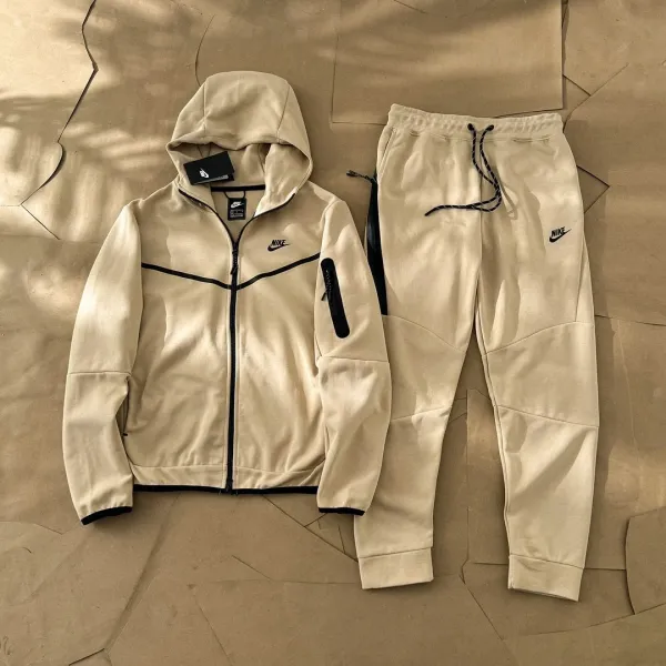 Nike Tech Fleece Hoodie and Joggers Beige Tracksuit - 1