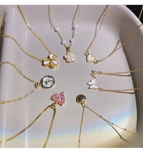 Multicolor Cube Bead Necklace with Heart Charm Pendant - 3