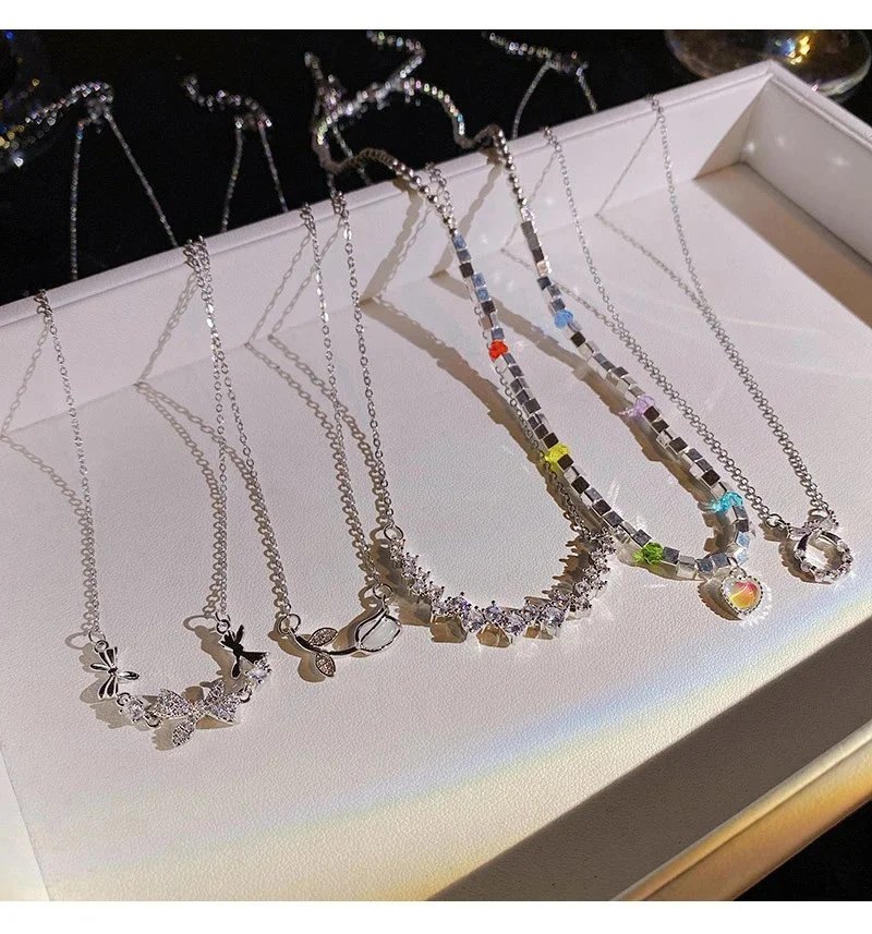Multicolor Cube Bead Necklace with Heart Charm Pendant - 7
