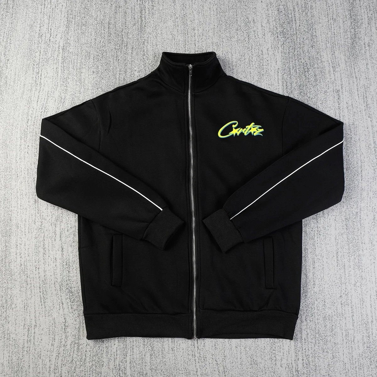 Corteiz Track Jacket Black with Neon Green Logo - 1