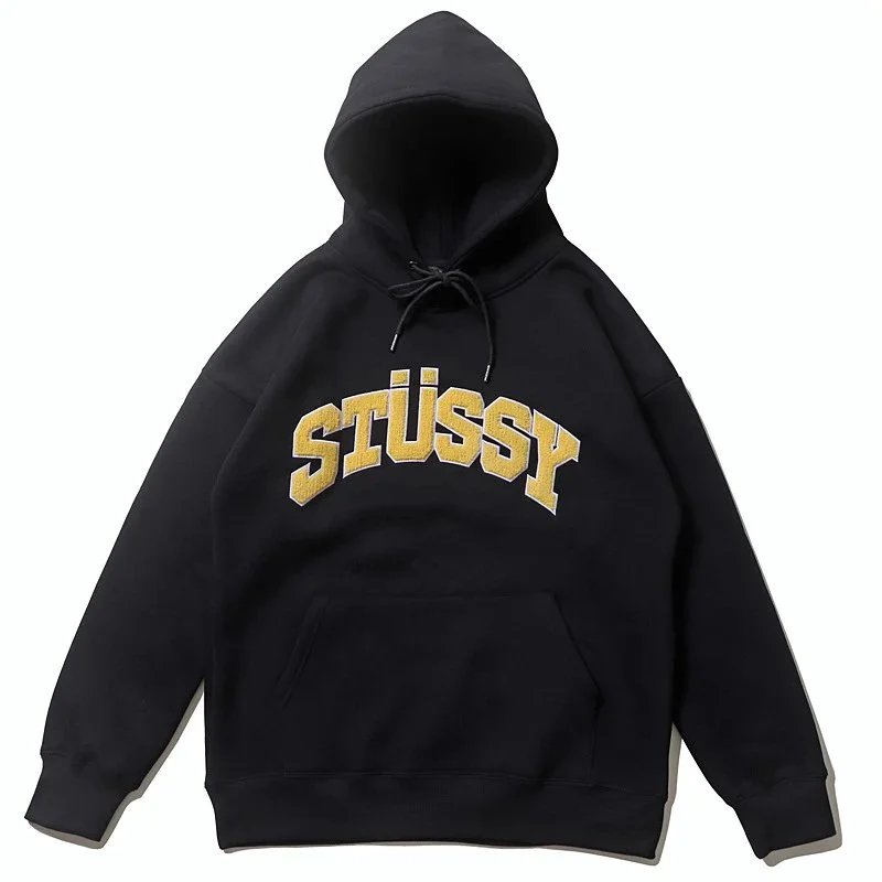 Stussy Black Hoodie with Embroidered Logo
