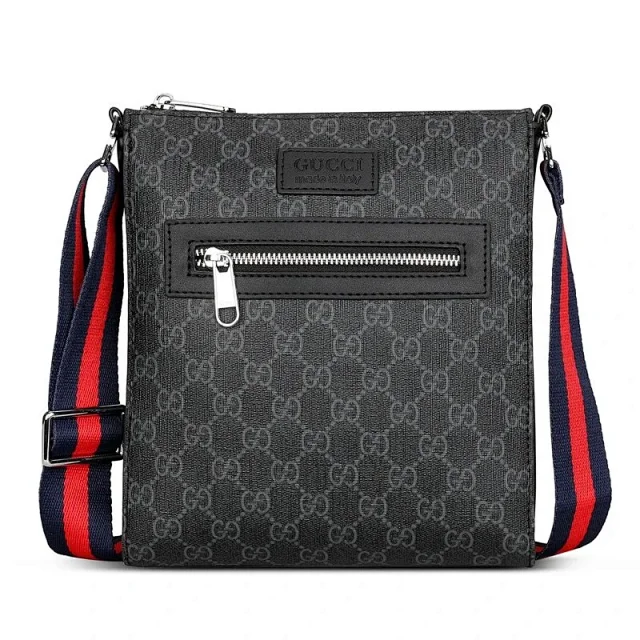 Gucci Crossbody Bags G8089 monogram zip bag with striped webbing strap product detail image 1