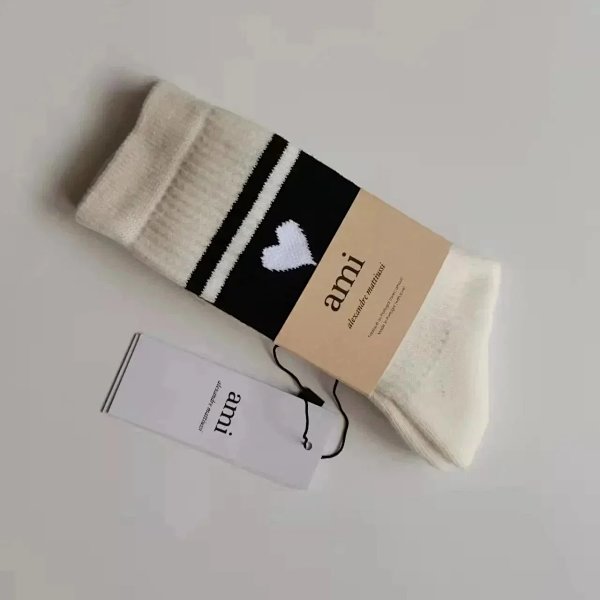 AMI Paris Heart Stripe Socks Beige / Black Socks product listing in Litbuy spreadsheet finds