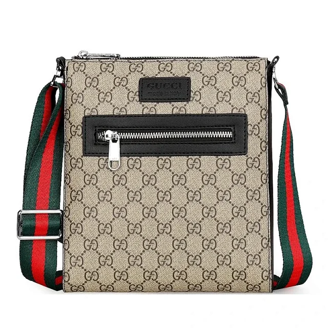 Gucci Crossbody Bags G8089 monogram zip bag with striped webbing strap product detail image 6