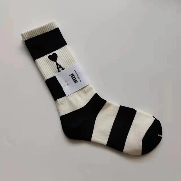 AMI Paris Striped Socks with Heart Logo Black and White Socks product listing in Litbuy spreadsheet finds