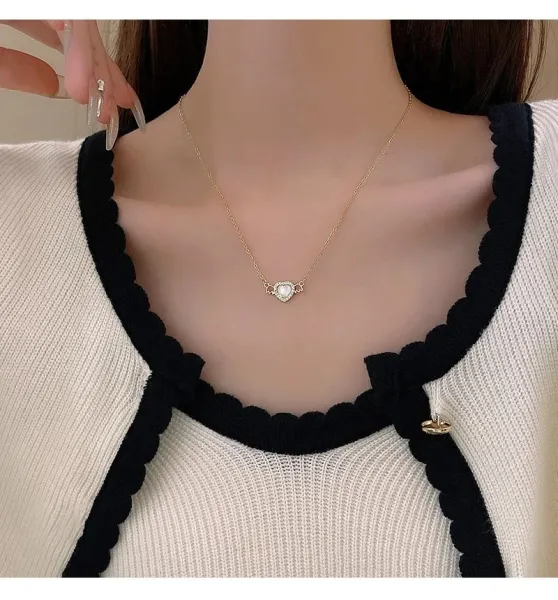 Multicolor Cube Bead Necklace with Heart Charm Pendant - 4