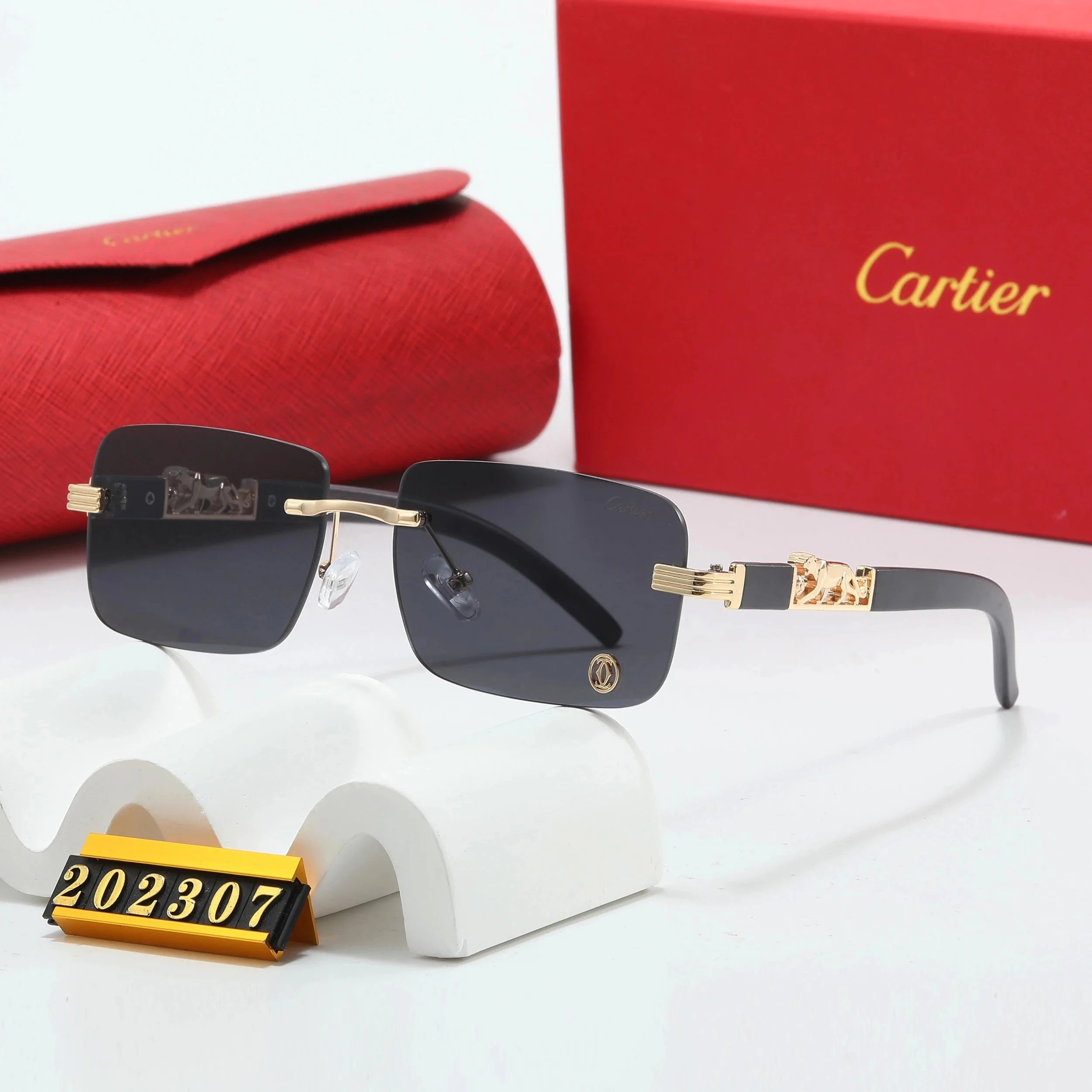 Cartier Panthère Rimless Sunglasses Black Gold