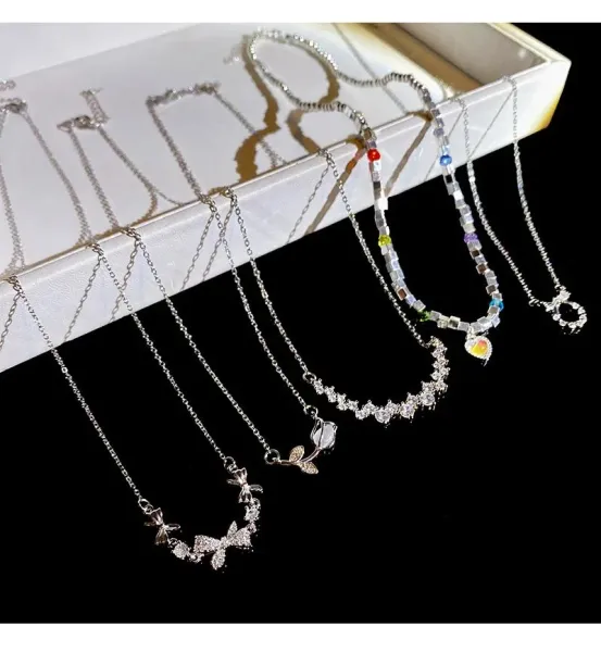 Multicolor Cube Bead Necklace with Heart Charm Pendant - 9