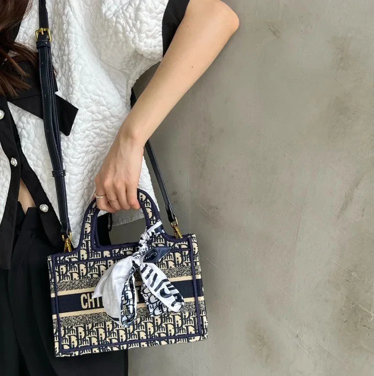Dior Oblique Canvas Mini Saddle Bag Navy and White Crossbody Bag - 8
